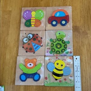 🎁 NEW Toddler 6 Wooden Puzzles Animal World Fun Puzzles Montessori Stem Travel